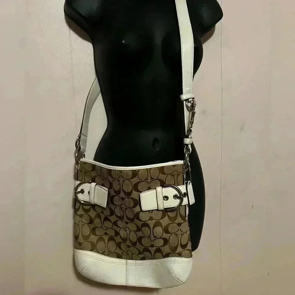 Coach Purse 3577 White Signature Monogram Tote Bag Vintage 2005